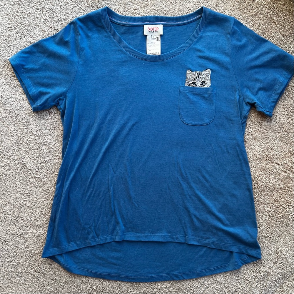 Paul and Joe Sister cat pocket tee size 3 (size L) blue